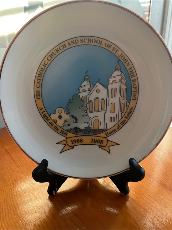 Other - Commemorative White and Gold Porcelain  Plate – Blue Church Motif St John’s